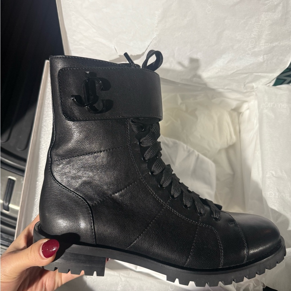 Jimmy Choo Black Leather Combat Boots